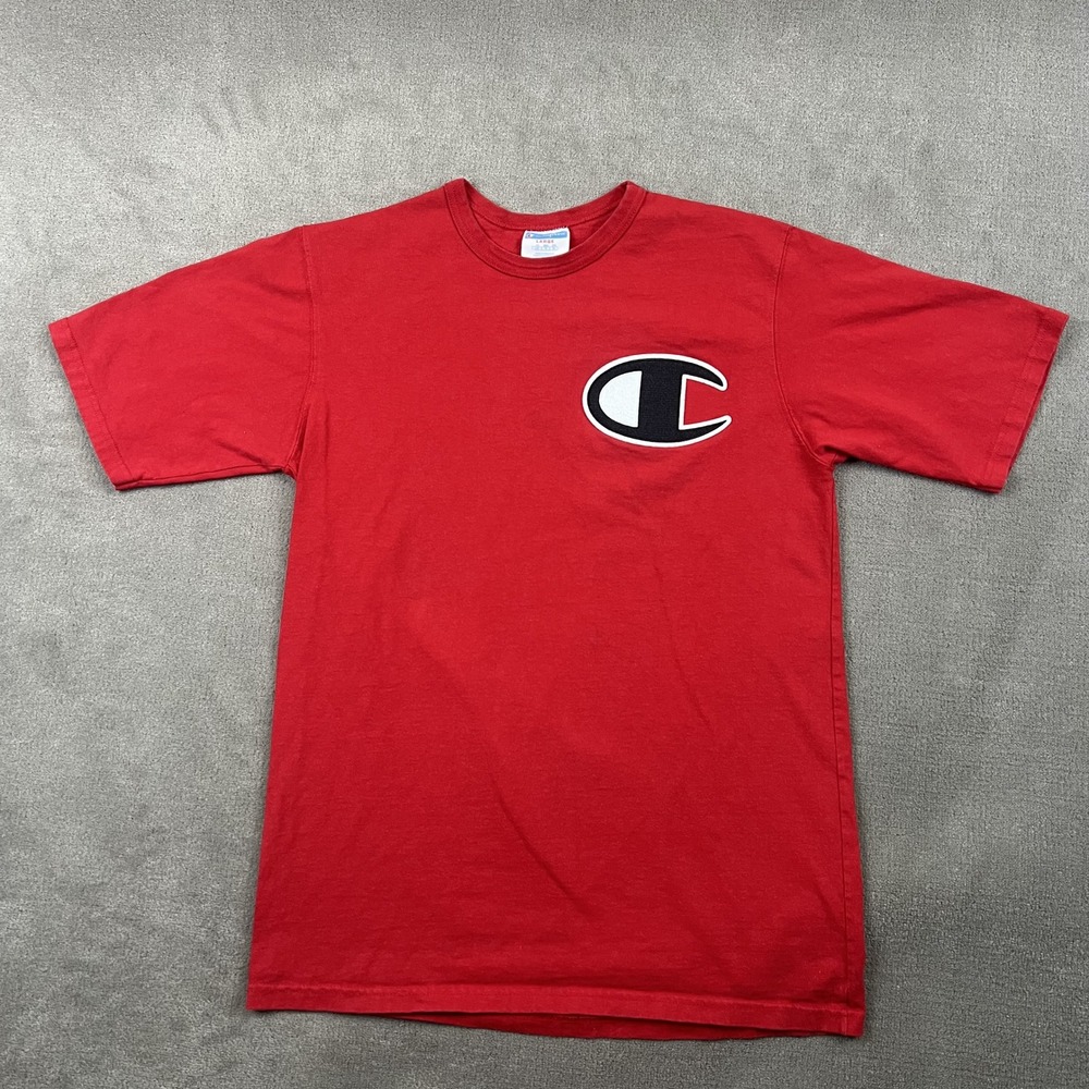 Champion T-Shirt Mens Large Red Big C Logo Patch Short Sleeve Cotton GT19 2WC